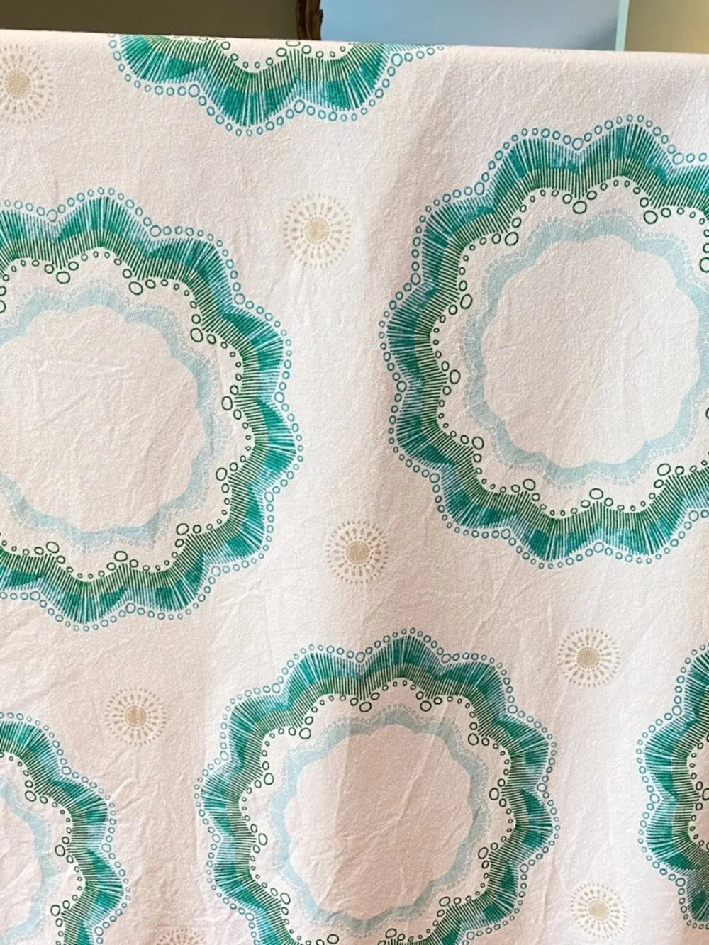 Vintage Green Circles Organic Abstract Cotton Round Tablecloth 64